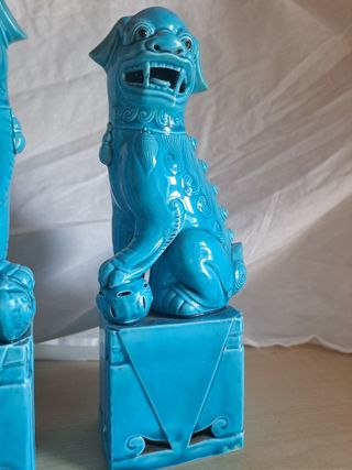 Pareja perros dragón chino foo porcelana