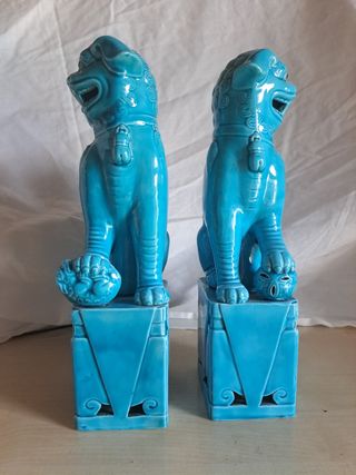 Pareja perros dragón chino foo porcelana