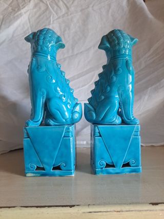 Pareja perros dragón chino foo porcelana
