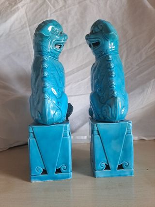 Pareja perros dragón chino foo porcelana