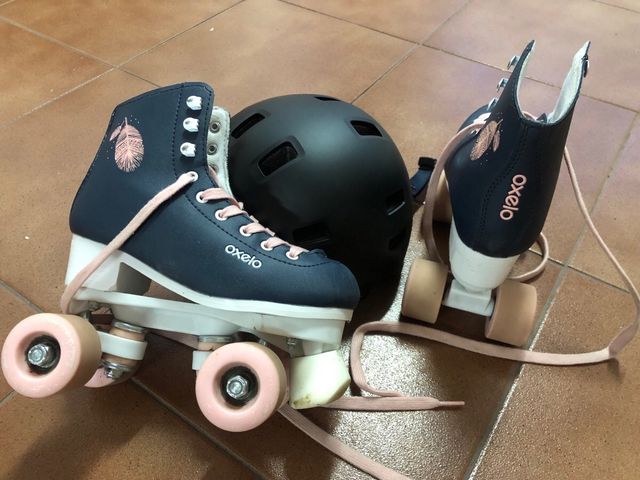 Patines niña 4 ruedas + casco, num 34