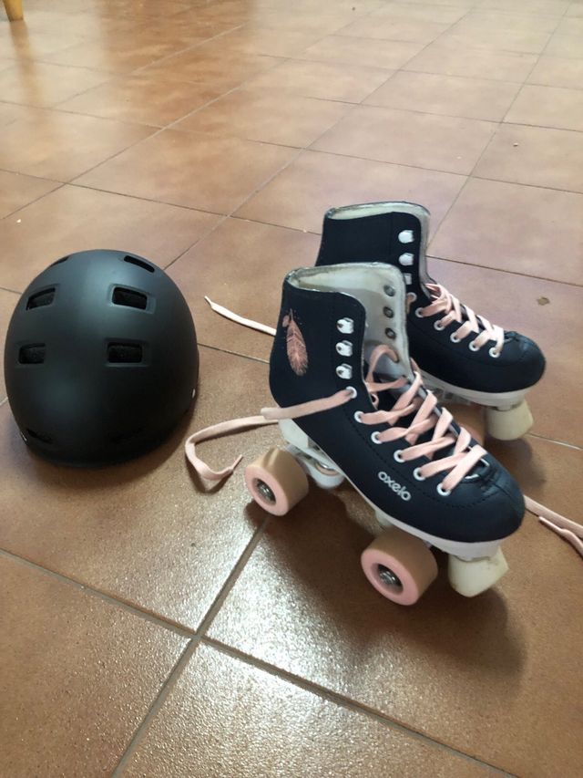 Patines niña 4 ruedas + casco, num 34