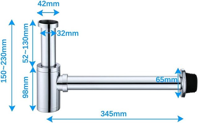 Sifón Universal para Lavabo,  Acero Inoxidable