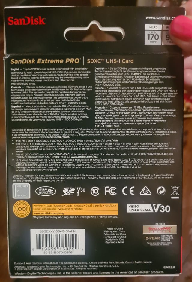 SanDisk Extreme Pro Tarjeta de Memoria SDXC 64GB