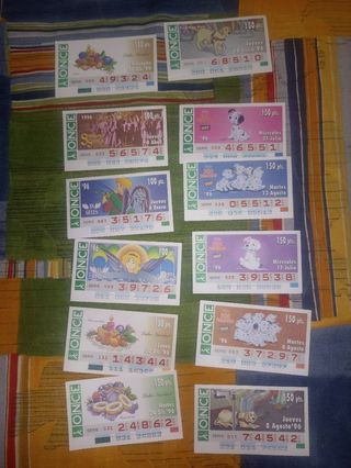 Cupones lotería de la ONCE antiguos 1996 1997