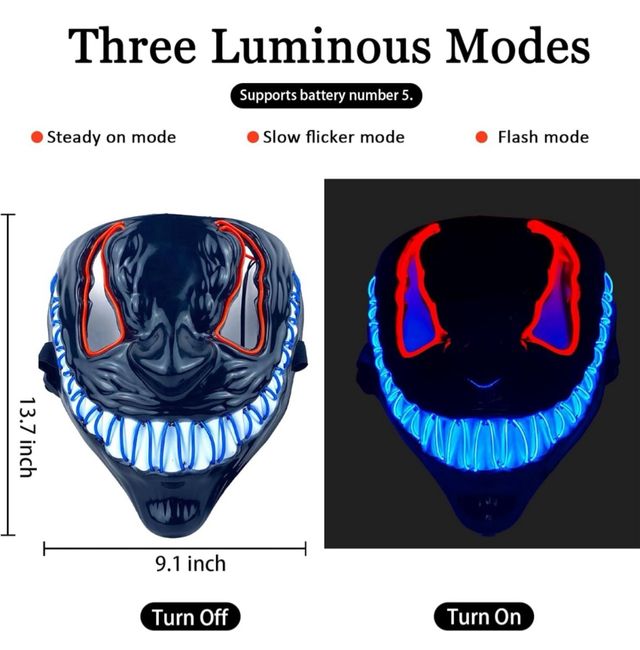 Halloween Máscaras Luminosas con 3 Efectos de Luz