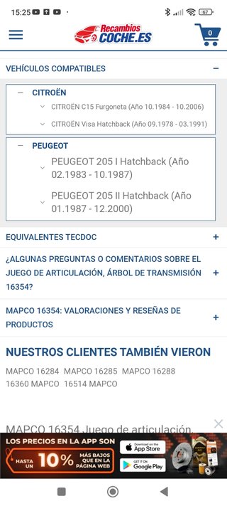 Junta homocinetica C15 Visa y 205 I y II