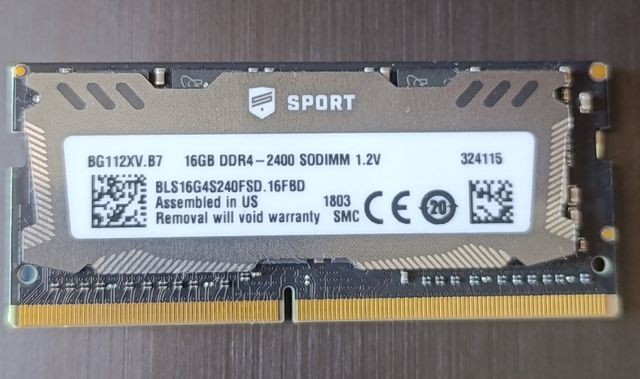 Memoria 16gb Portátil DDR4 2400MhzCrucial Ballstix