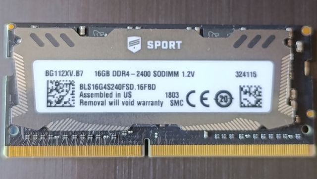 Memoria 16gb Portátil DDR4 2400MhzCrucial Ballstix