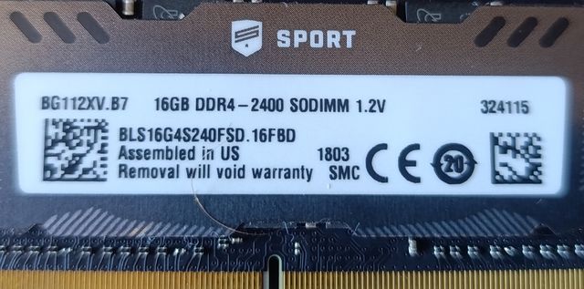 Memoria 16gb Portátil DDR4 2400MhzCrucial Ballstix