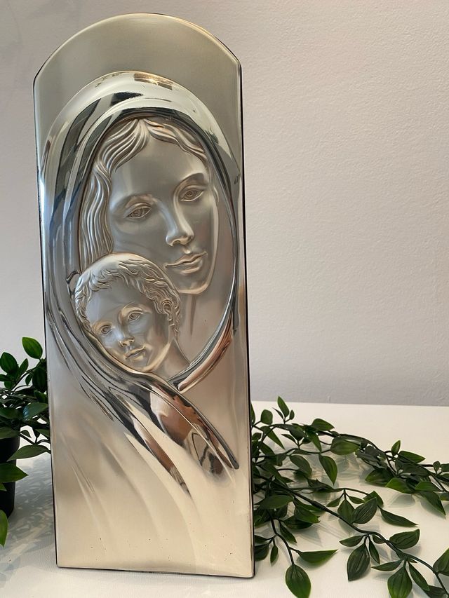 Madonna con bambino laminata in argento