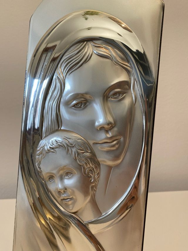 Madonna con bambino laminata in argento