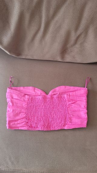 Top bandeau lino rosa Zara