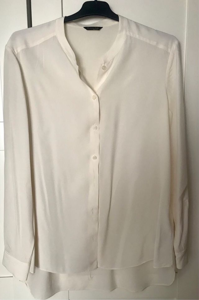Camisa seda cuello mao blanca Massimo Dutti