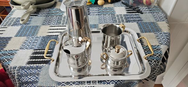 Juego cafetera acero inoxidable