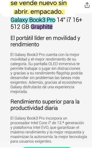 Portatil Samsumg Galaxy Book3 Pro