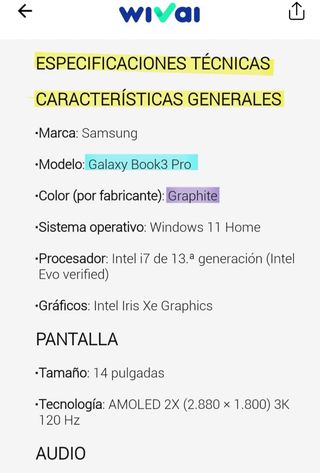 Portatil Samsumg Galaxy Book3 Pro