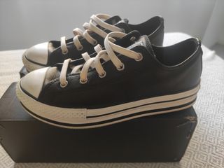 Converse negras cuero plataforma 