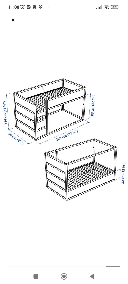 Cama litera kura ikea+colchon abygda+somier lonset