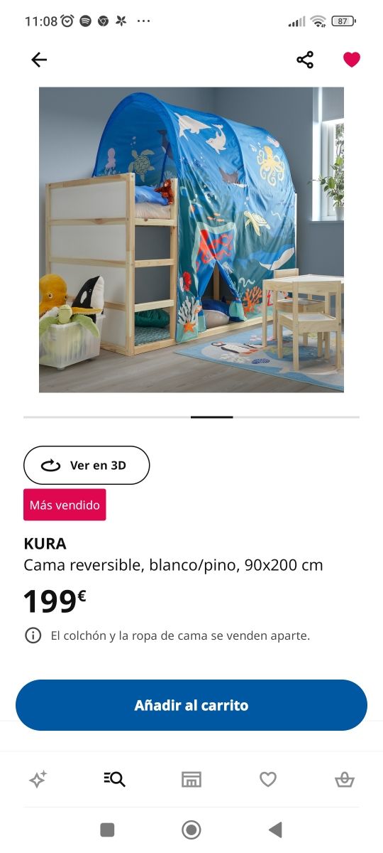 Cama litera kura ikea+colchon abygda+somier lonset