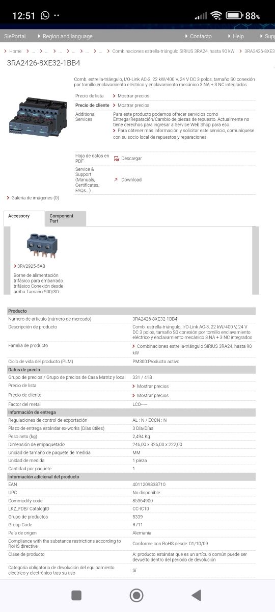 Contactor/arrancado estrella/triángulo Siemens