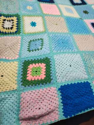 Manta doble vintage ganchillo crochet 175x135cm.