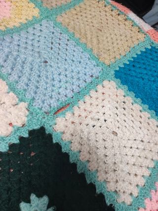 Manta doble vintage ganchillo crochet 175x135cm.