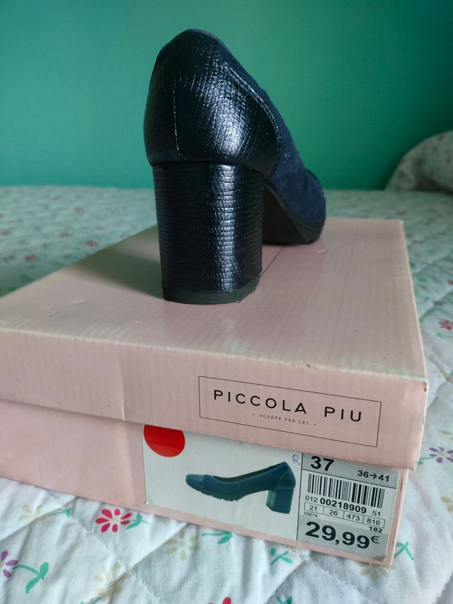 Zapato Tacón ancho azul. Talla 37