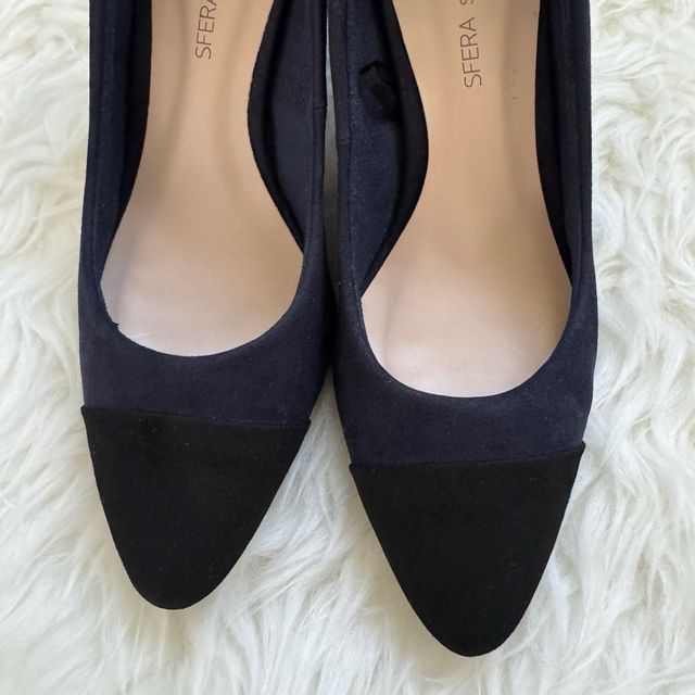 Zapatos de tacón ancho contraste azul negro