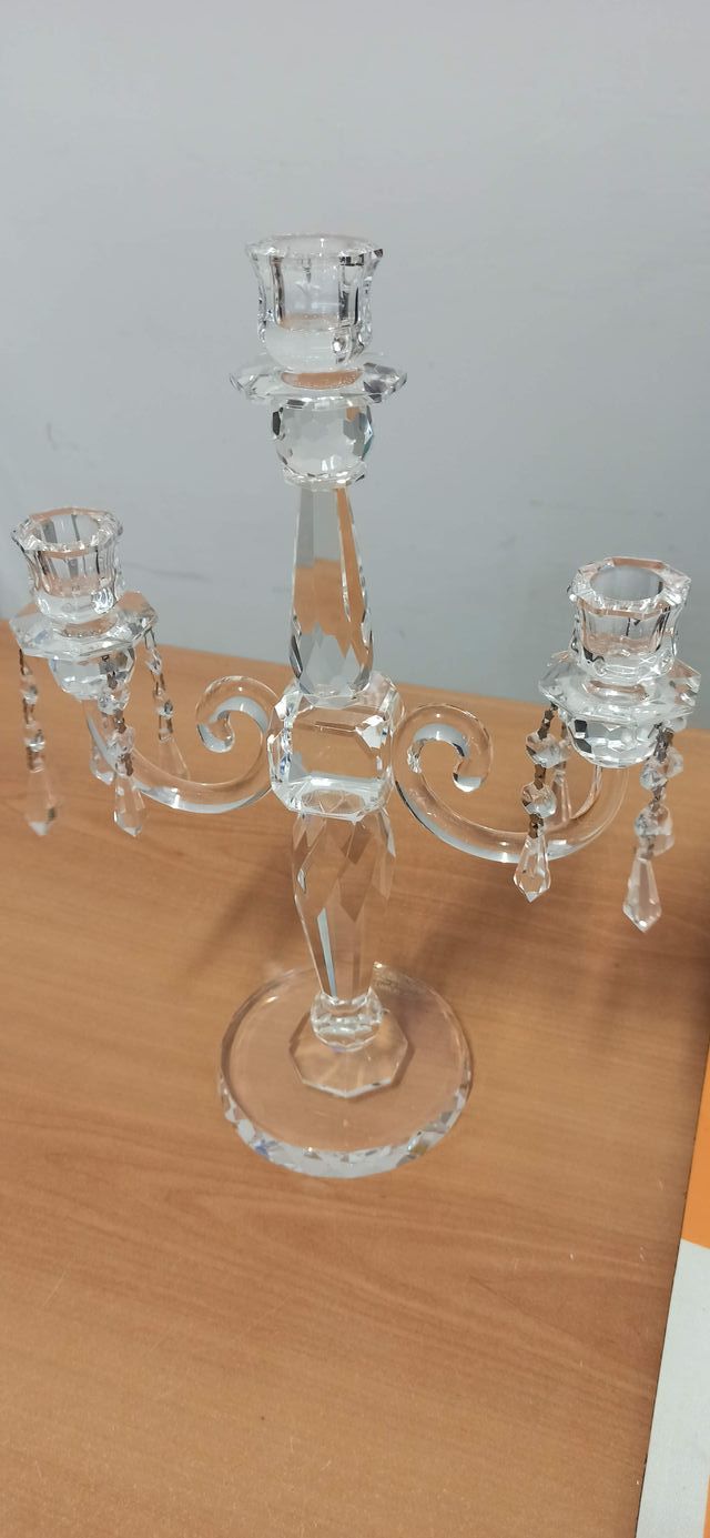 Candeliere candelabro a tre gocce in cristallo