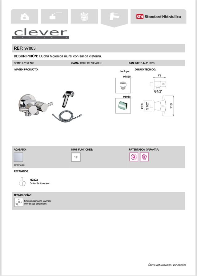 Clever Grifería Válvula ducha higiénica y cisterna