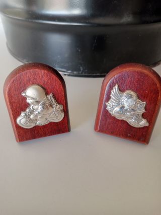 Nuovi quadretti argento e legno bomboniera nascita