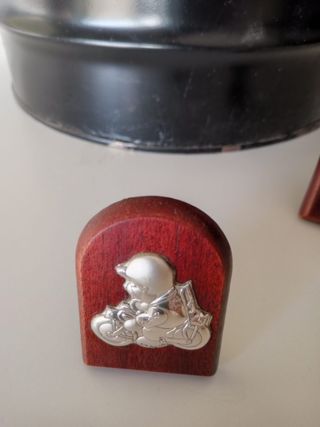Nuovi quadretti argento e legno bomboniera nascita