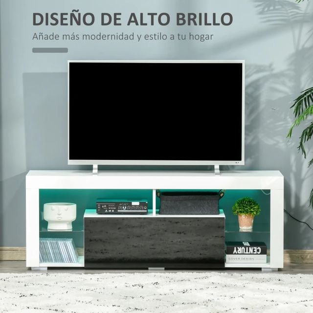 Mueble TV 140x35x52 Blanco/Negro