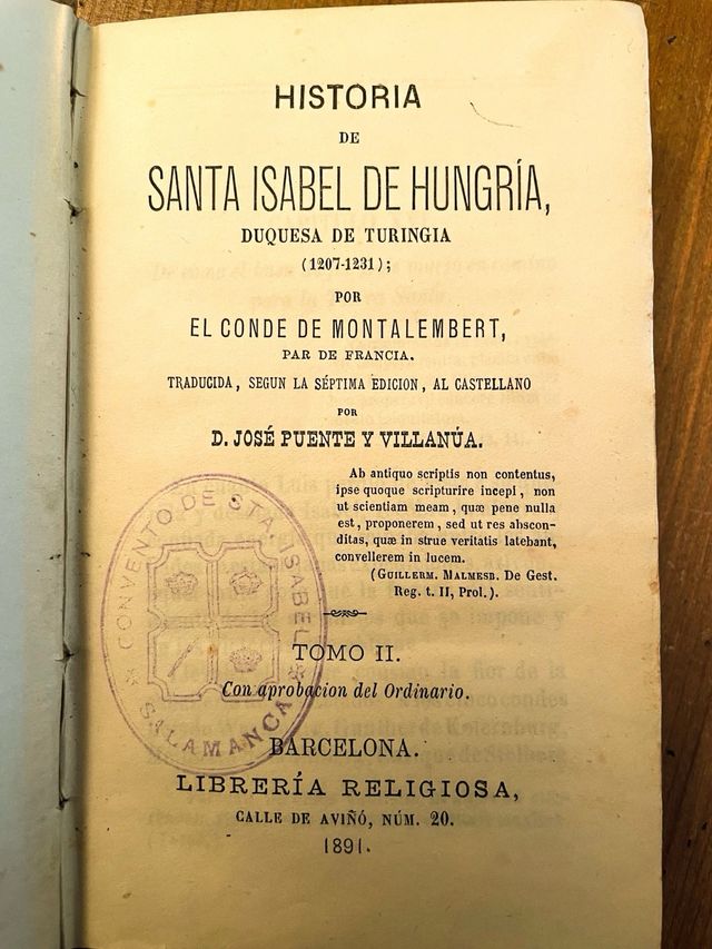 Libro antiguo Historia S. Isabel de Hungría.