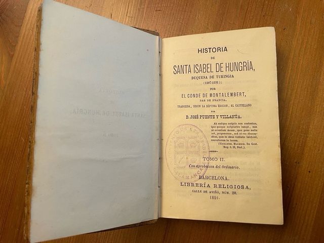 Libro antiguo Historia S. Isabel de Hungría.