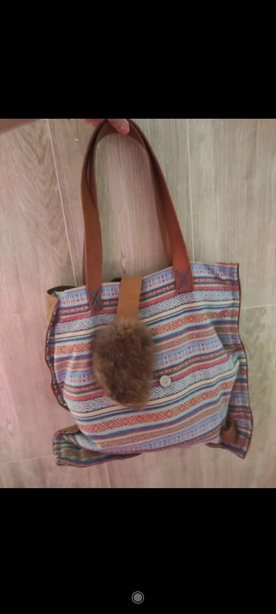 Bolso shopper piel y tela