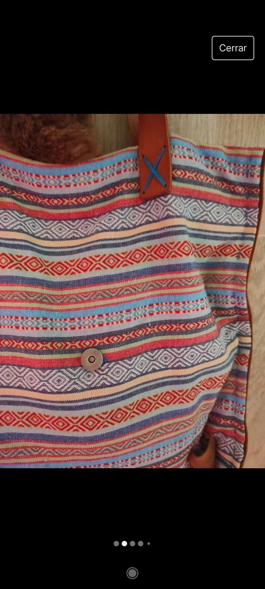 Bolso shopper piel y tela