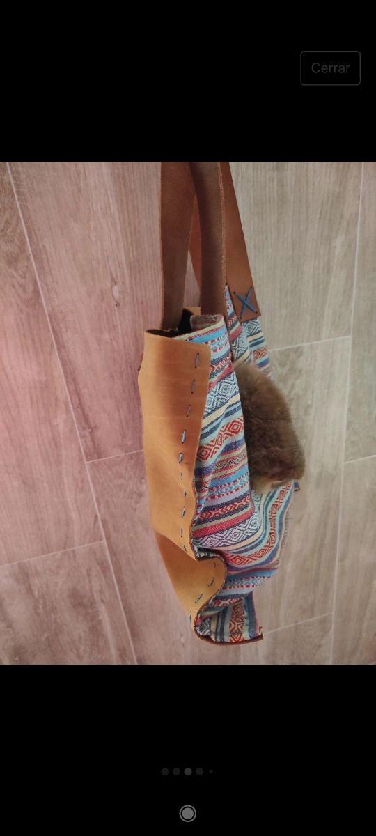 Bolso shopper piel y tela