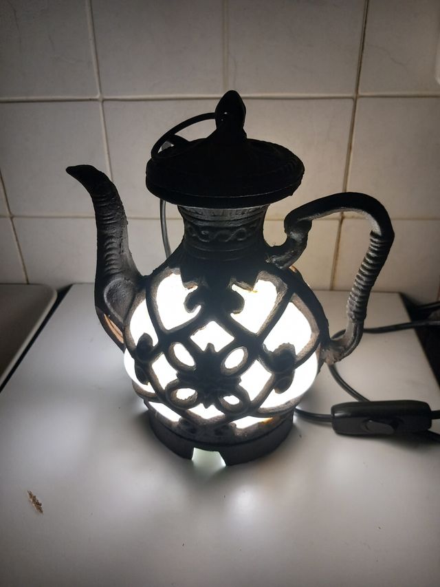 LAMPARA TETERA ANTIGUA HIERRO CRISTAL 