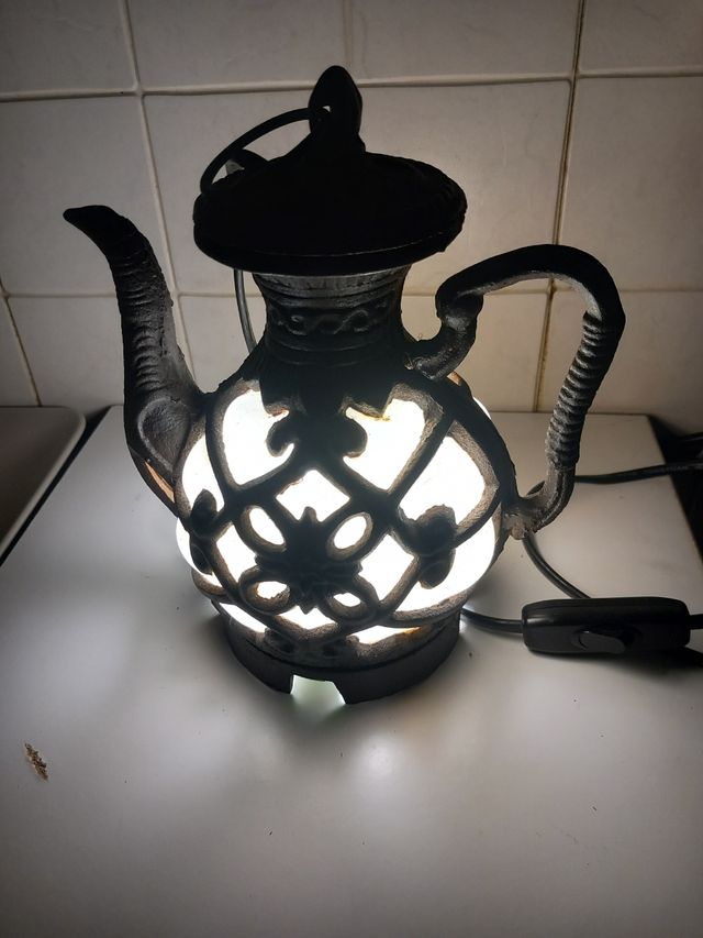 LAMPARA TETERA ANTIGUA HIERRO CRISTAL 