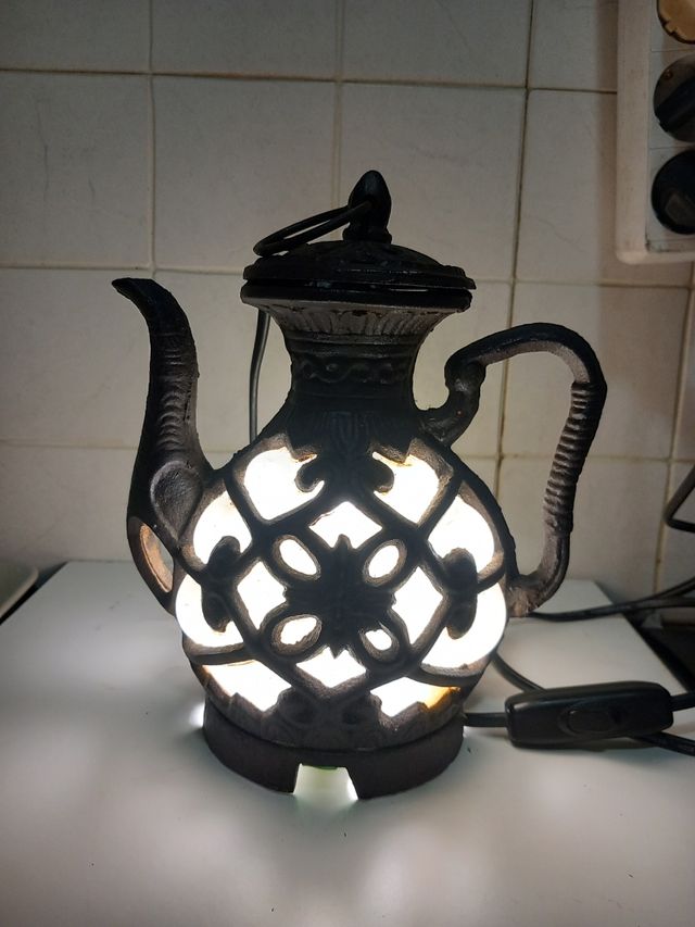 LAMPARA TETERA ANTIGUA HIERRO CRISTAL 