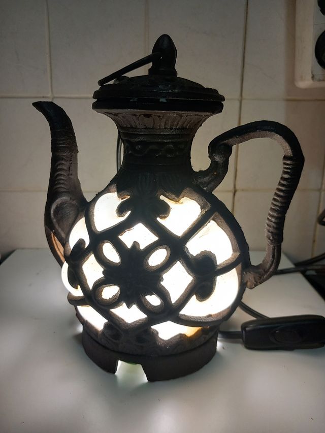 LAMPARA TETERA ANTIGUA HIERRO CRISTAL 