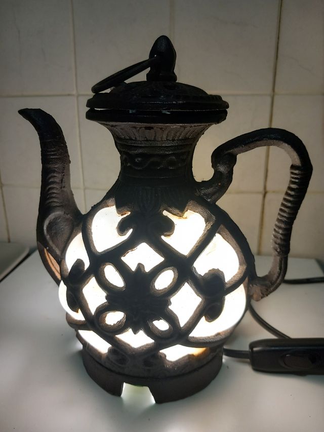 LAMPARA TETERA ANTIGUA HIERRO CRISTAL 