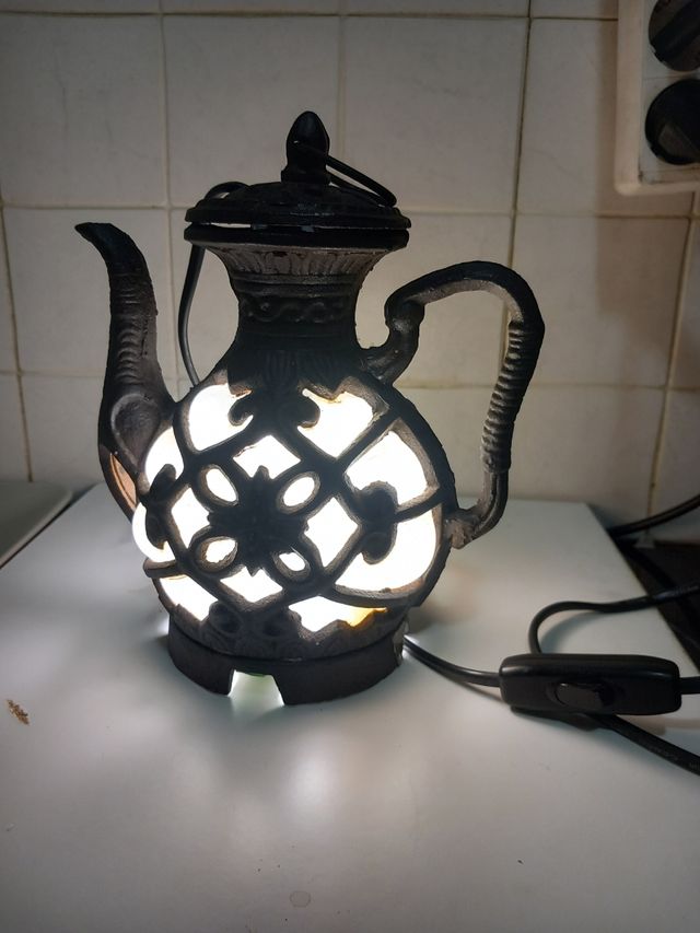 LAMPARA TETERA ANTIGUA HIERRO CRISTAL 