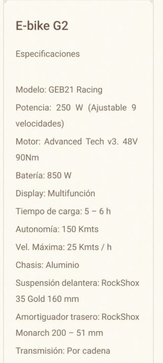 Bicicleta eléctrica ebike marca G2 (jotagas)