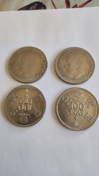 4 monedas de 100 pesetas mundial 82