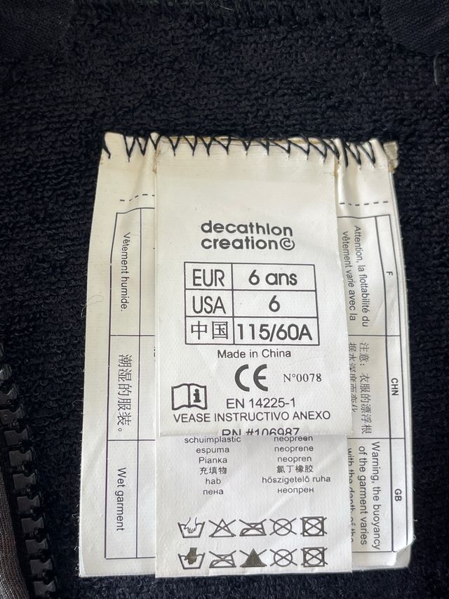 Traje agua tribord 6 años. neopreno capucha