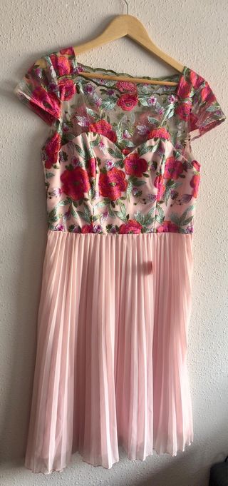 Vestido midi rosa mujer