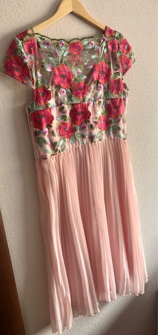 Vestido midi rosa mujer